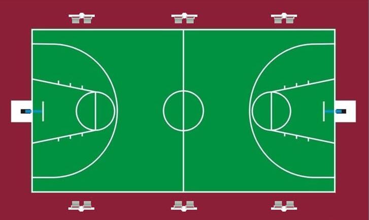 標準戶外籃球場6組8米立杆球場燈布置平麵圖