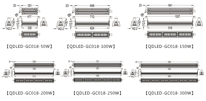 (QDLED-GC018)倉庫吊裝條形模組LED工廠燈/LED工礦燈規格尺寸圖