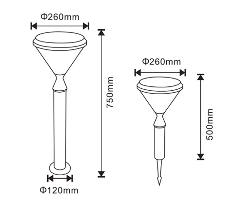 (QDTYN-CP008)太陽能款鑽石型簡約led草坪燈規格尺寸示意圖
