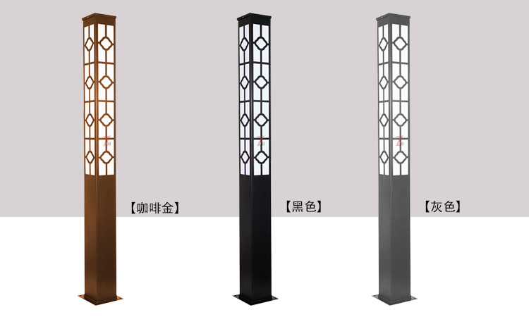 (QDJGDZ-028)3米中式園林方形庭院蝴蝶视频免费下载观看柱咖啡金、黑色、灰色燈體效果圖